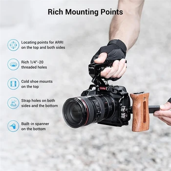 SmallRig Aluminum Alloy DSLR Rig Stabilizer Cage with Cold Shoe for Canon R5 R6 R5 C 2982B detail image
