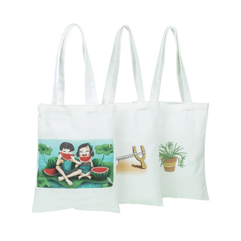 Canvas Weekender Ladies Hand Shopping Bag Female Solid Canvas Tote Bags Custom Printed Logo