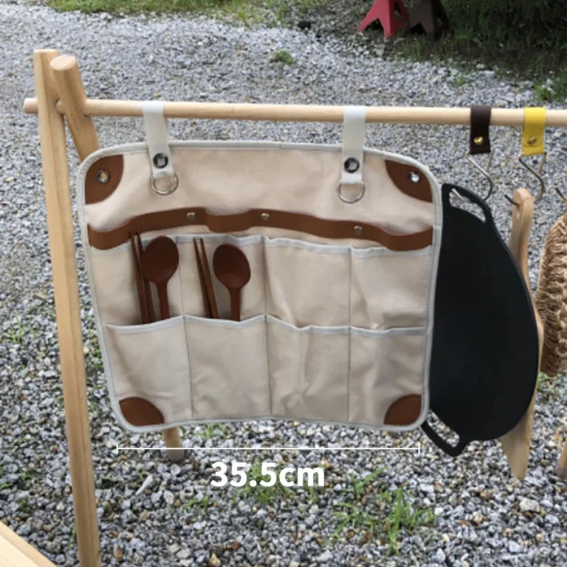 Sac à Ustensiles Camping Toile Cirée Imperméable - Organiseur Multifonction Kaki/Vert