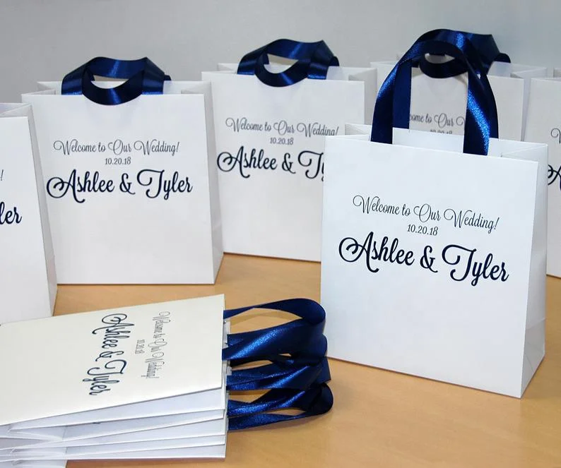 Source Elegant Wedding Welcome Bags With Navy Blue/Red Satin