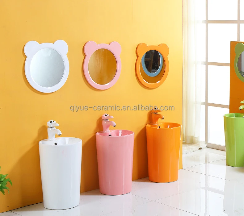 Modern Design Standing Children Wash Basin Ceramic Color Kids Round Pedestal Sink Hand Washing Basin