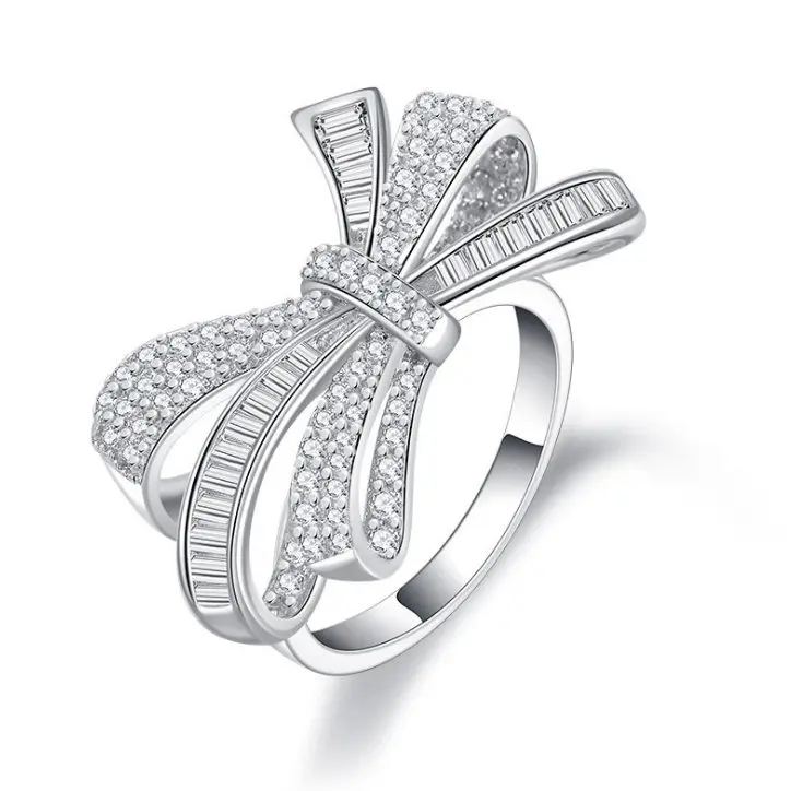 In Stock Ring Rhodium Plated Silver Butterfly Ring CZ 925 Ring