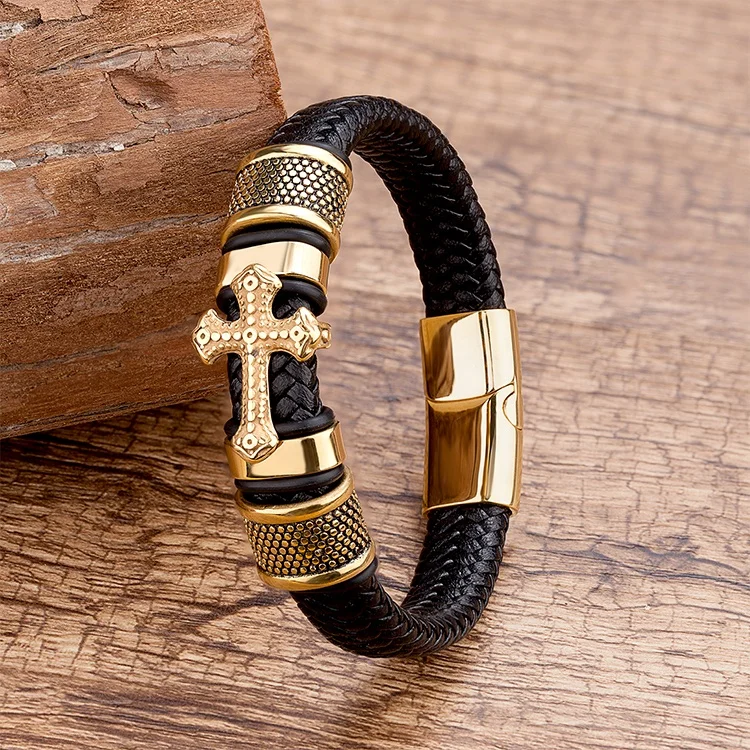Wholesale Personalised Wholesale Stainless Steel Gold Bracelet Men Leather  From m.