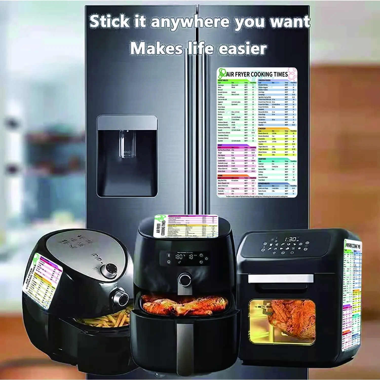 Air Fryer Quick Reference Guide Magnetic Time Pressure Cooking Time Chart Cheat Sheet Magnet Sticker