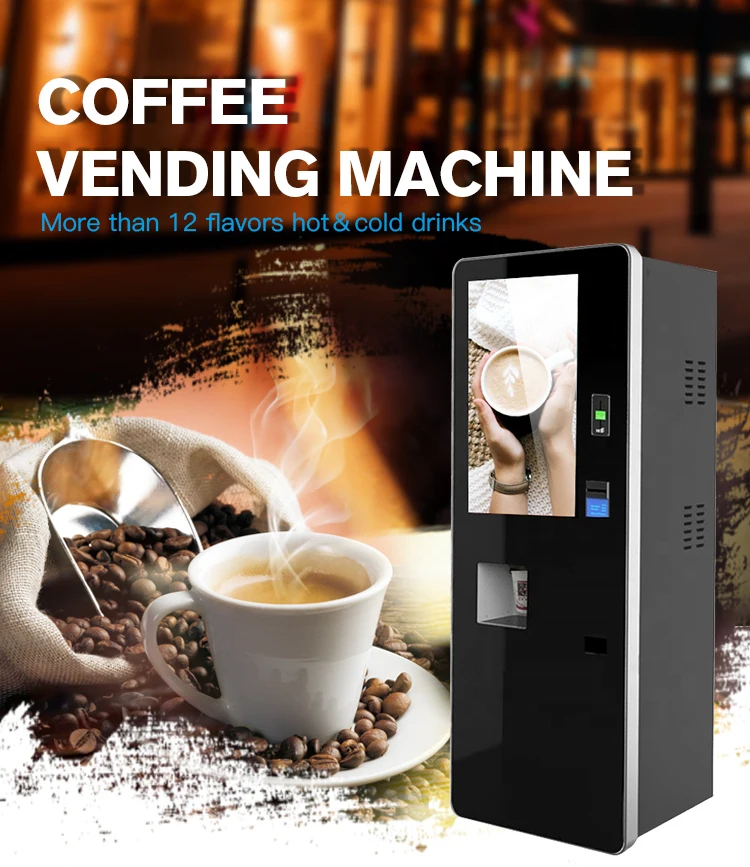 آلة بيع القهوة للمشروبات الساخنة والباردة الأوتوماتيكية بالكامل مع شاشة تعمل باللمس مقاس 32 بوصة