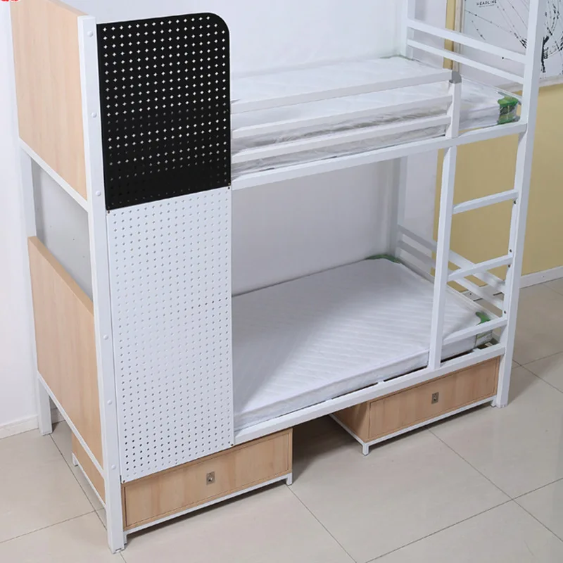 Modern Double Layer Iron Art Metal Bed with Storage Cabinet Durable Bunk Bed for School Dormitory or Apartment