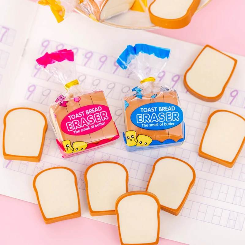 Wholesale Customizable Toast Bread Design Rubber Pencil Eraser For