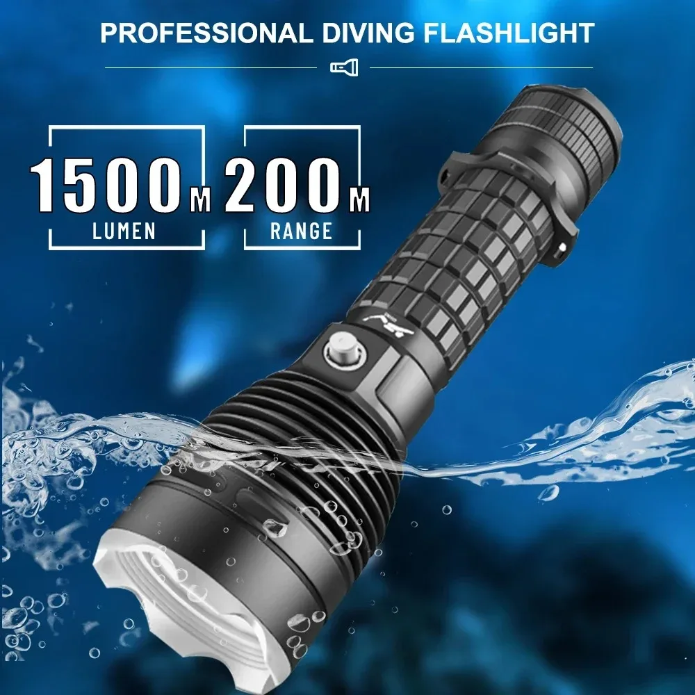 Super Bright XHP70 LED Diving Flashlight 1500LM Scuba 3-speed Push on Magnetic Switch 18650/26650 Battery Torch Exploration