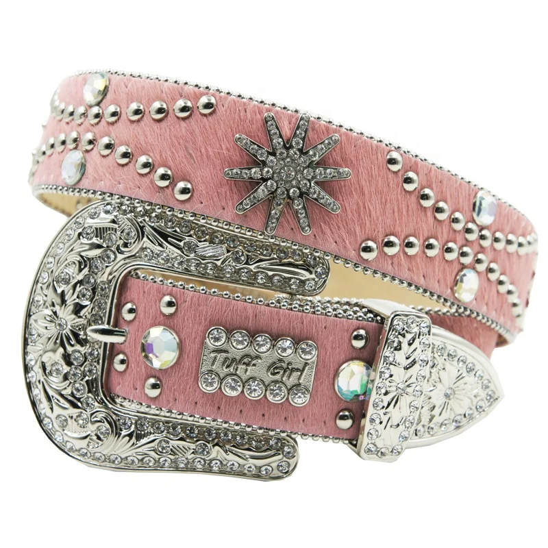western cowgirl horsehair Concho embellished with a bejewelled pink belt 105cm
