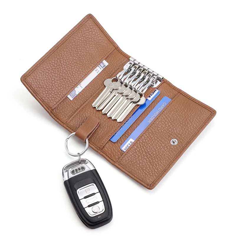 Custom Key Holder Case Multifunctional Genuine Leather Trifold Key Wallet