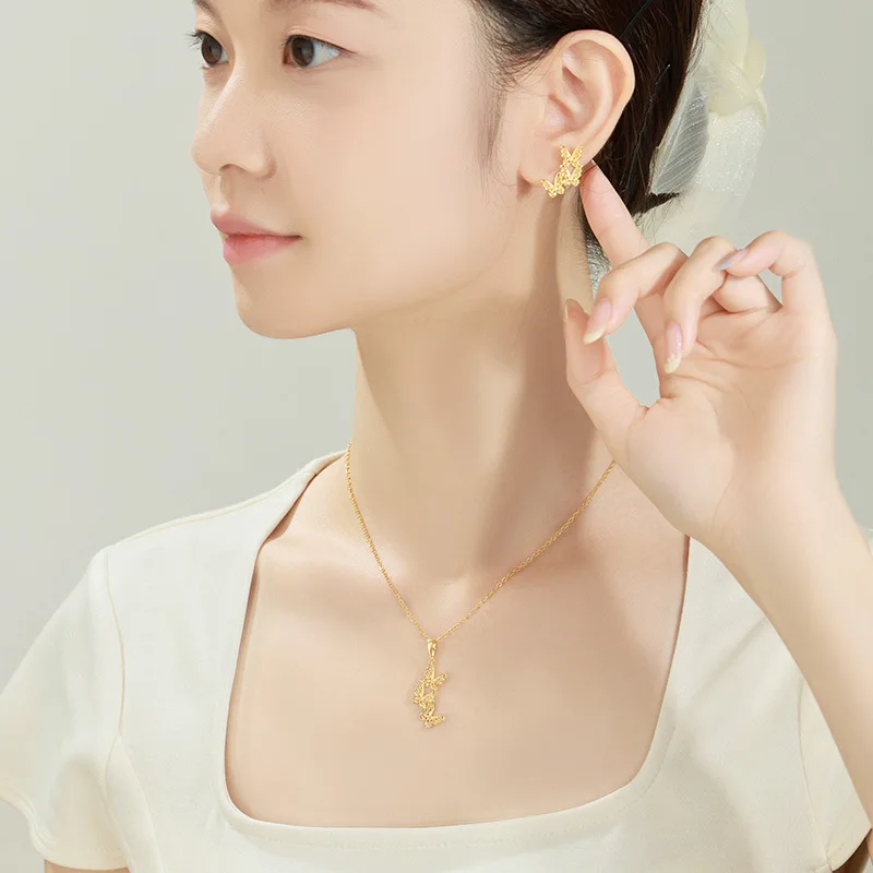 Xuping Jewelry Wholesale Dubai Wedding Bridal Jewellery Fashionable Heart Flower Charm 24K Gold Plated Link Chain Women Necklace
