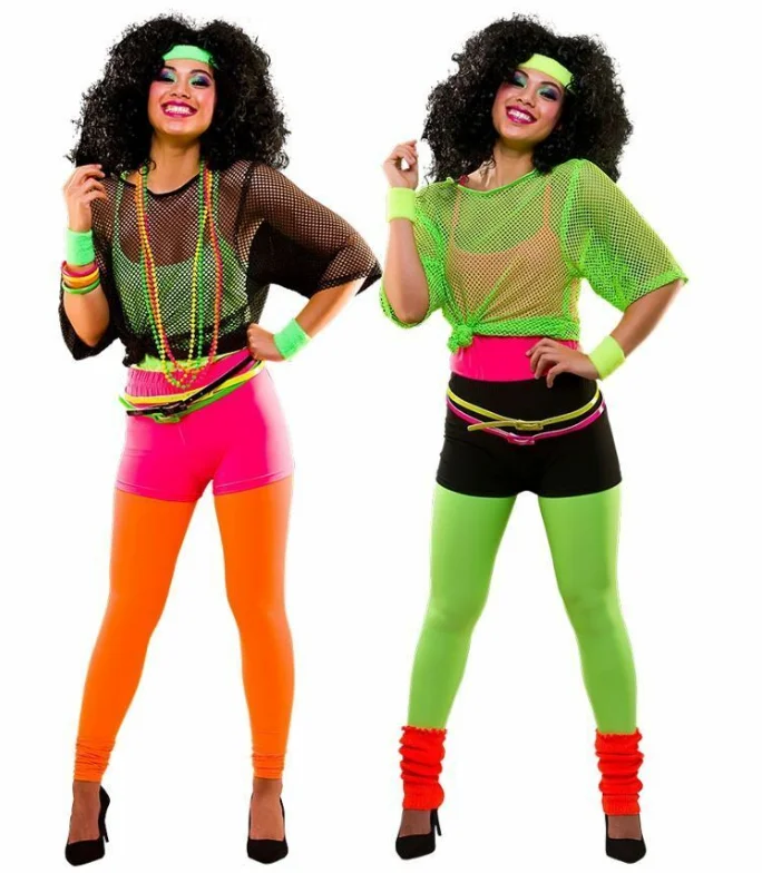 Ladies 80s 1980s Neon Fancy Dress Dance 