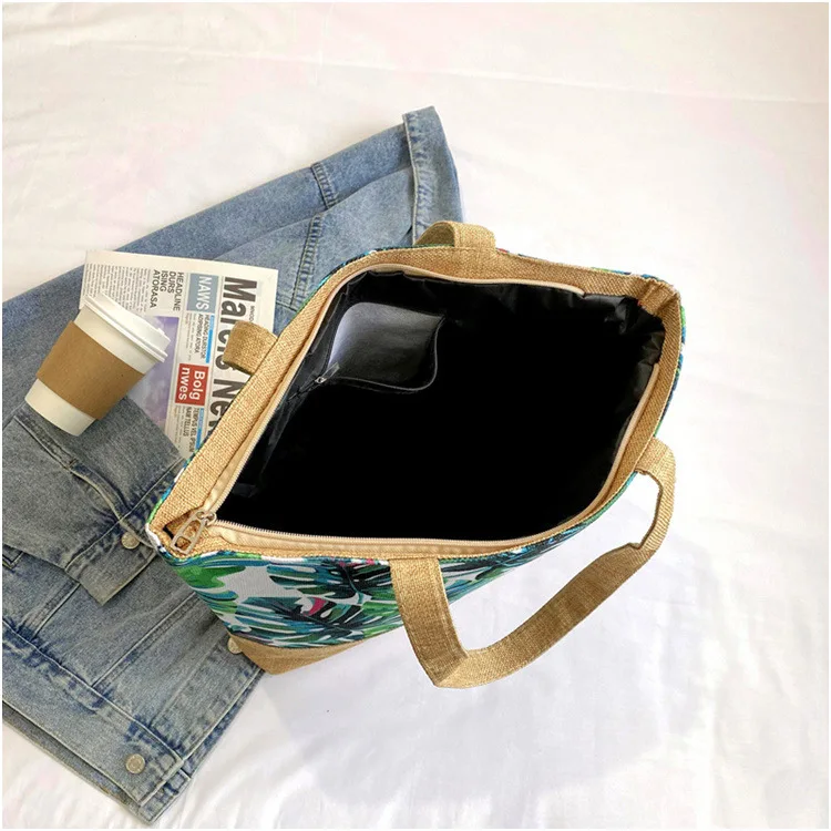 Linen Bottom Fruit Print Rope Handle Summer Tote Canvas Beach Hand Bag