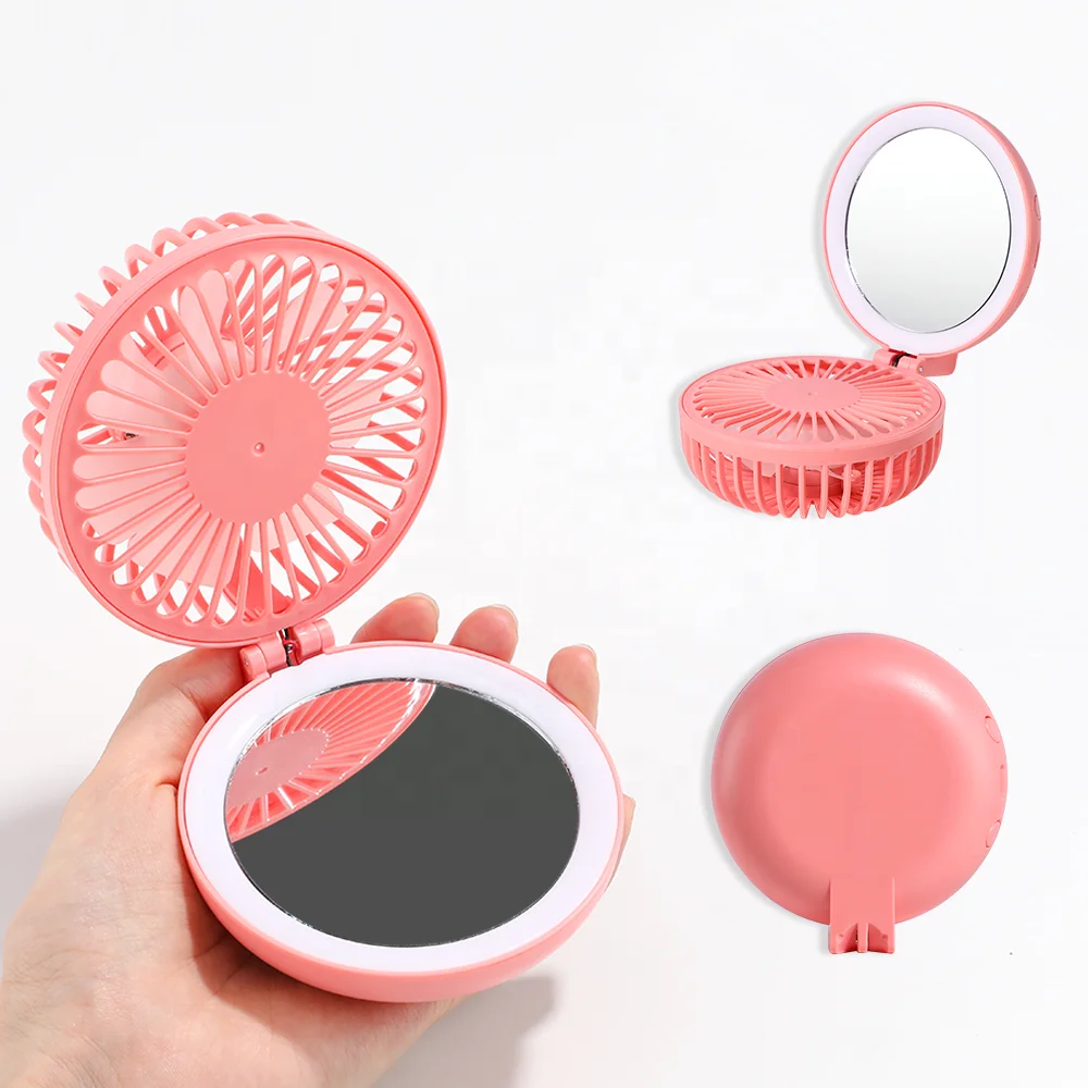 Lovely Portable Travel Led Makeup Mirror With Fan Multifunctional Pink