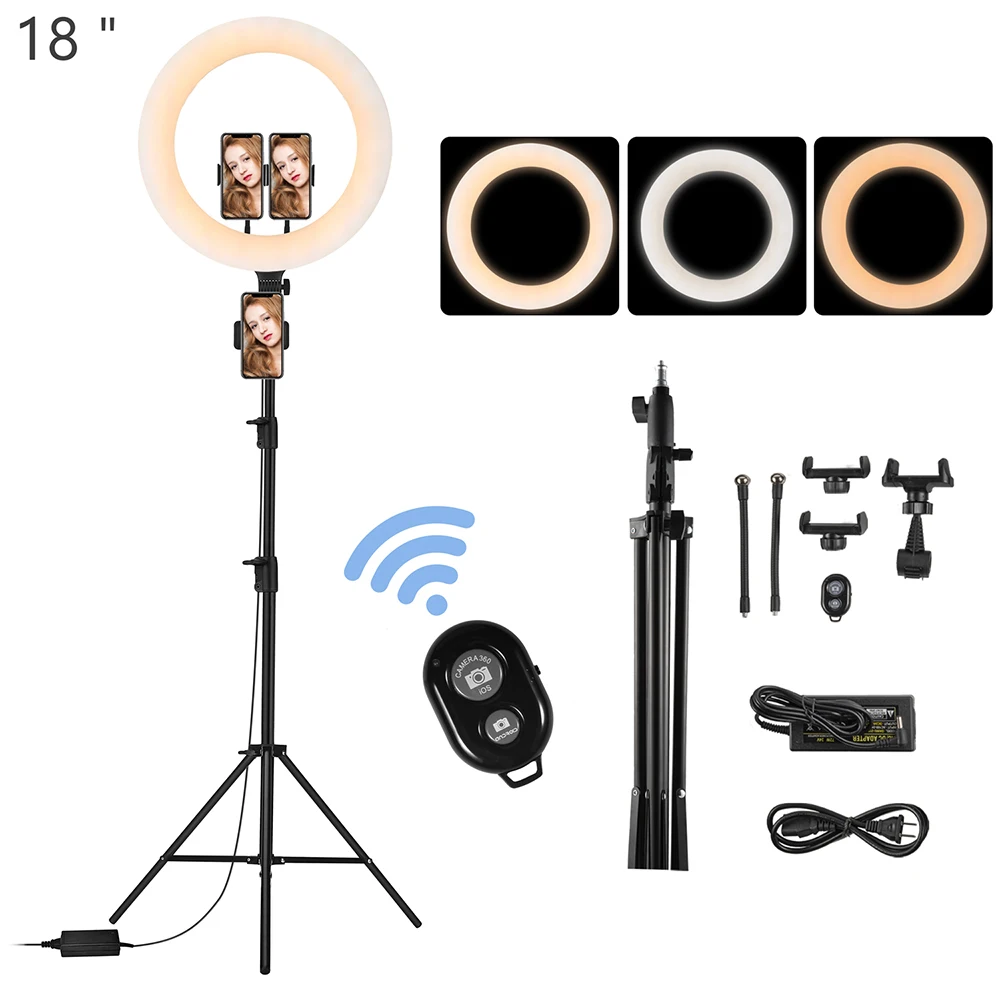 18 Inch Photography Circle Selfie Ring Light With Tripod Stand And Phone Holder Led Ring Light For Makeup