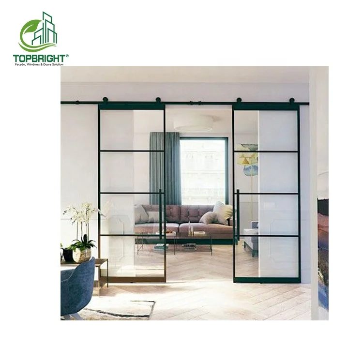 Modern Barn Door Rail System Sliding Glass Soundproof Interior Rustic Black Barn Door