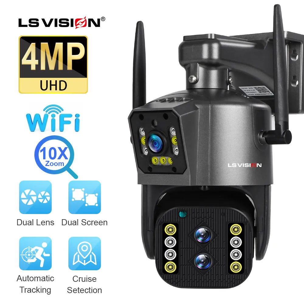 LS VISION Dual Lens 4MP HD 10x Zoom PTZ Camera Automatic Tracking Full Color Night Vision WiFi Outdoor Security Camera