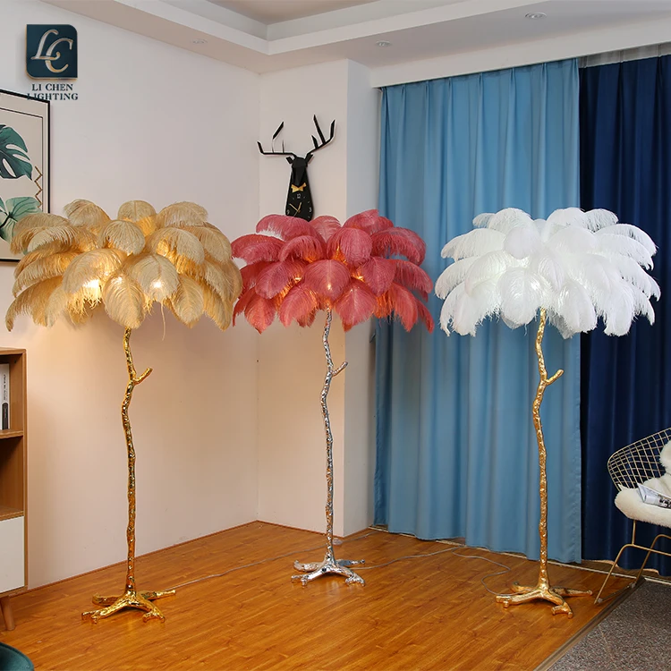 F0053 New Design Indoor Decoration Bedroom Living Room Tree Shape Resin Feather Modern Led Floor Lamp  
