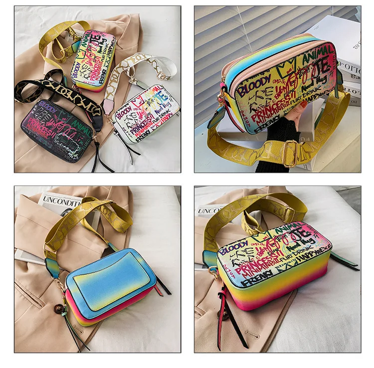 2021 Women Fashion Versatile New Personalized Graffiti Square Bag Lady's Shoulder Crossbody Bags