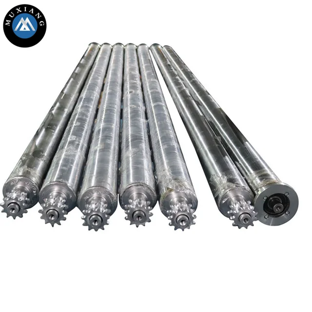 Heavy duty galvanized Steel Double Sprocket Driven Roller With Chain /gravity rubber covered solid conveyor roll liangzo