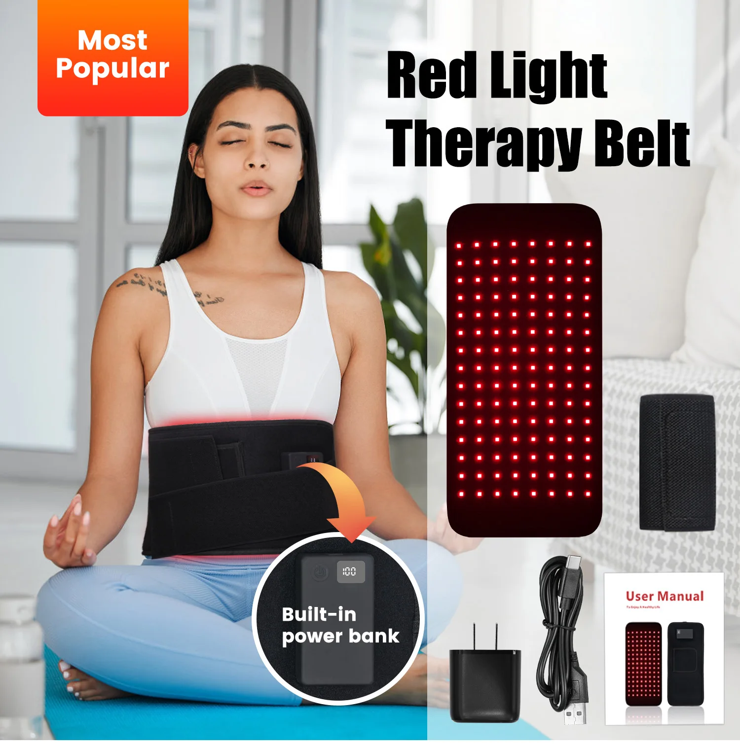 Charging Red Light Therapy Belt Tlb120c With External Battery Without
