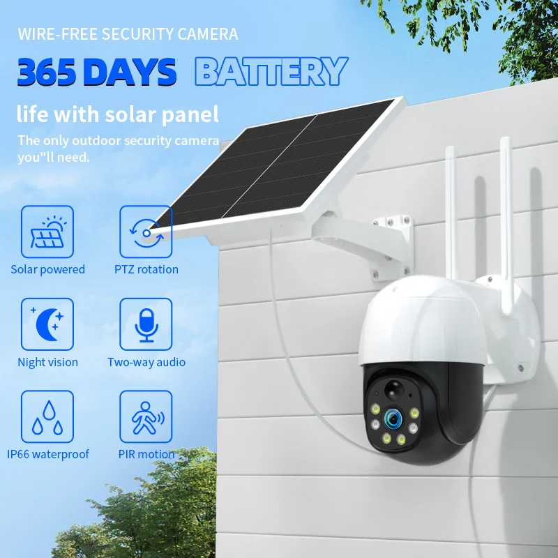 Solar Panel WiFi  CCTV PTZ Camera Outdoor  1080P Wireless Solar Security WiFi Battery Power Network Camera