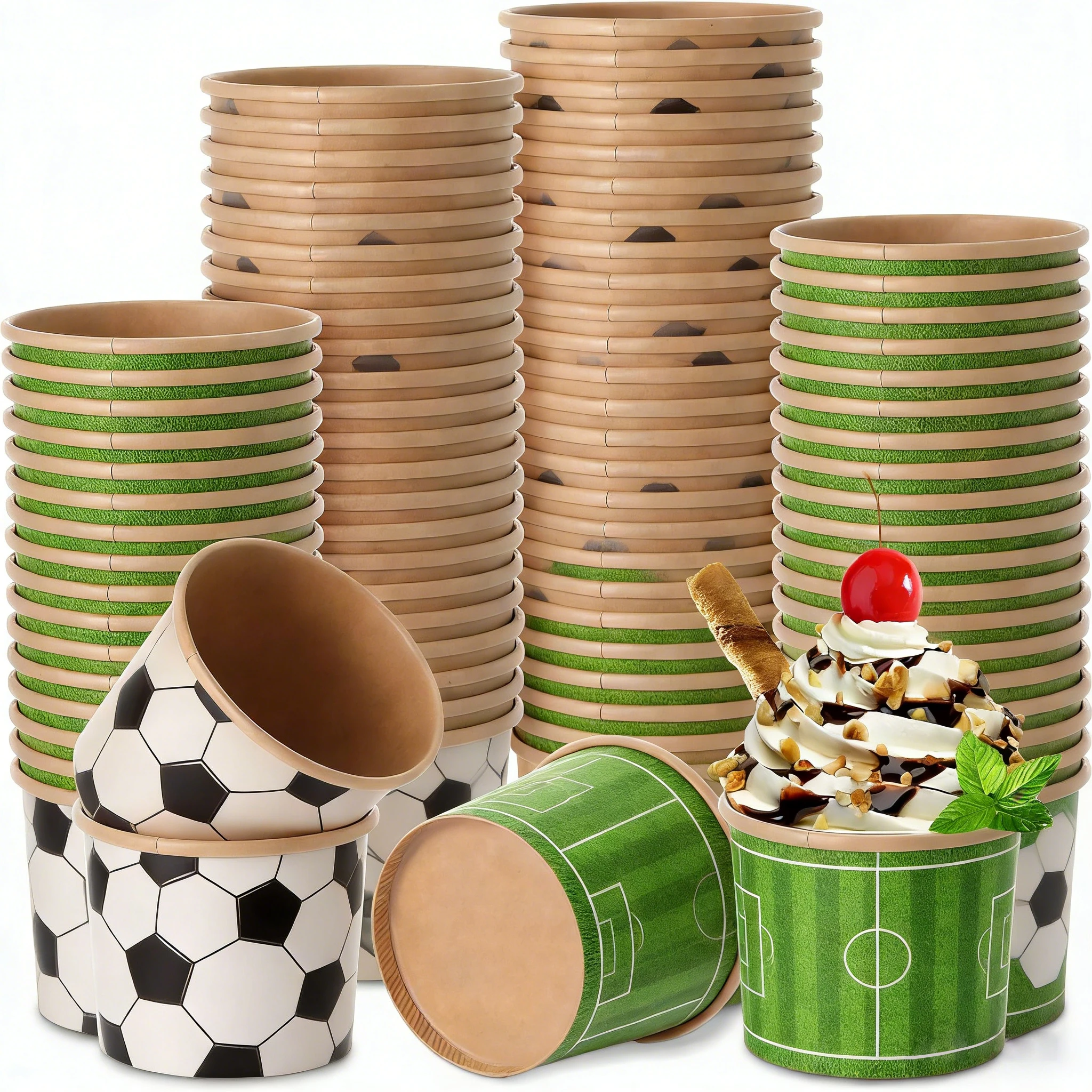 Round Paper Bowl Custom Printed Waterproof Kraft Bowl for Football Game Takeaway Eco Friendly Disposable Packaging