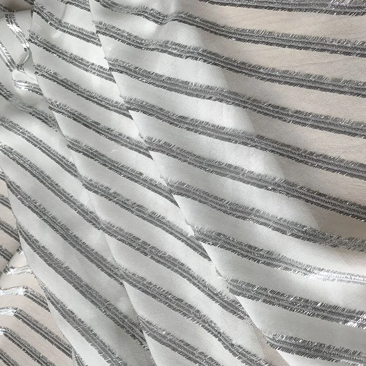 Шелковый жоржет с серебристым металлическим жаккардовым полотном шелковая шифоновая люрексная ткань
