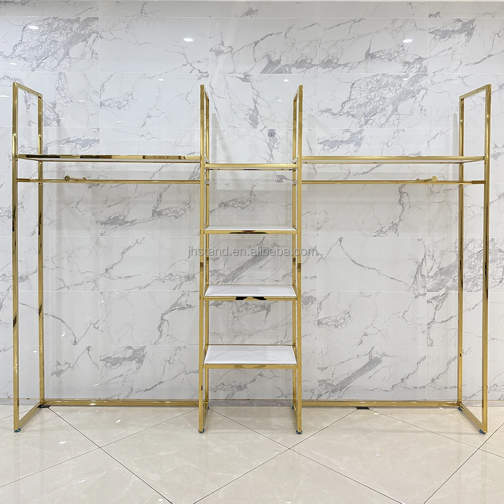 Gold Display Stands - Elegant Clothing Racks for Boutiques