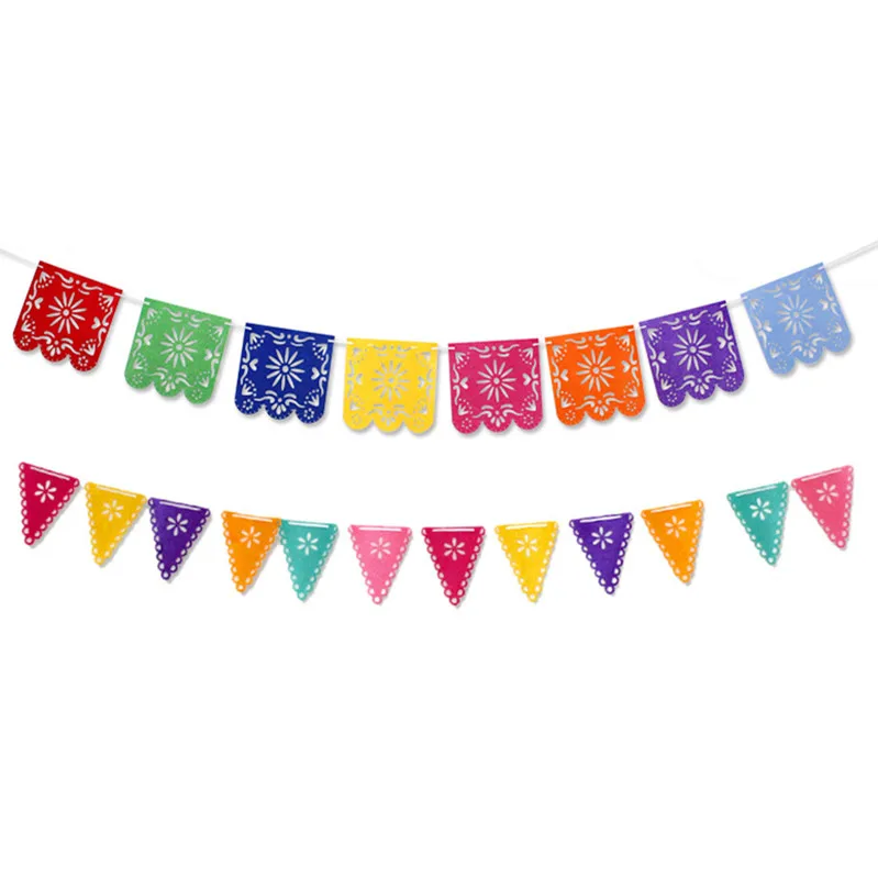 Mexican Felt Banner Picado Banner-Mexican Party Fiesta Felt Banners,Dia de Los Muertos Decorations Party Supplies (Square 2)