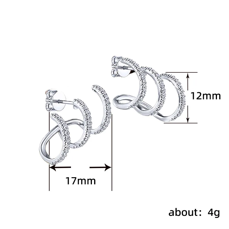 CAOSHI Three Line Design Trendy Hot Selling Earring Silver Plating Cubic Zirconia Personal Stud Earrings for Men Women