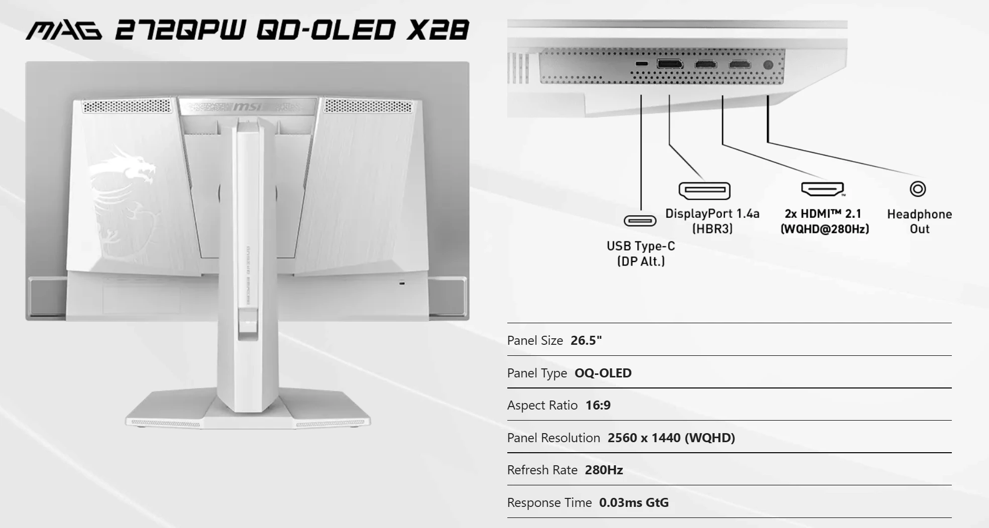 MAG 272QPW QD-OLED X28 27 Inch Gaming Monitor - 2K WQHD, Adaptive