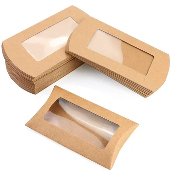 Heavy-duty candy kraft paper pillow box packaging with clear window