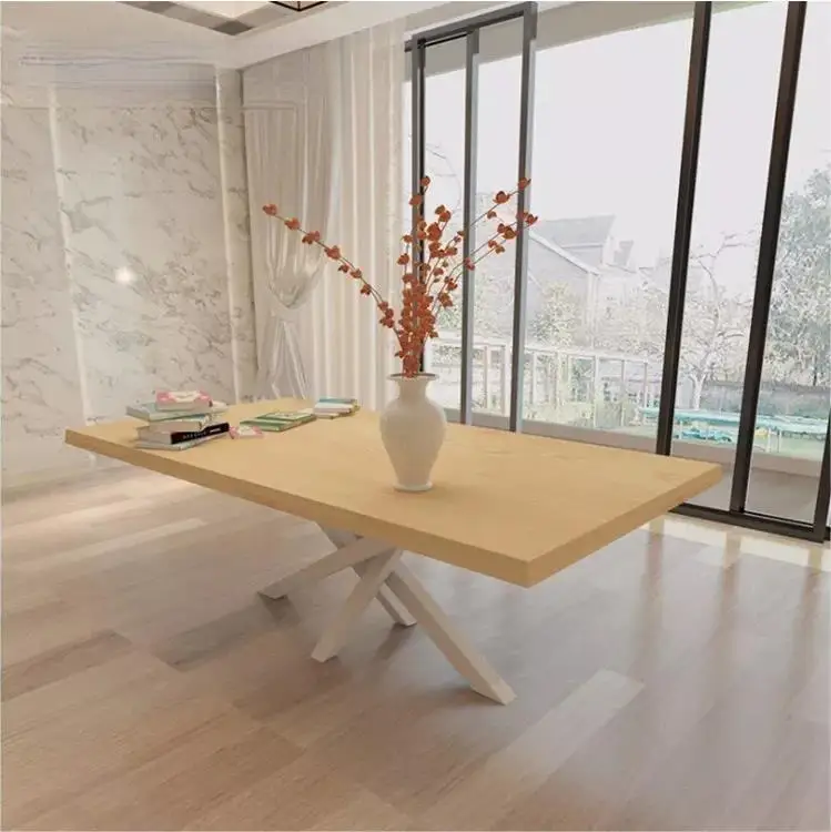Rectangular Dining Table Set Wooden With Pine Wood Carbon Steel Base Sand Black Match Home Furniture Hotel Restaurant