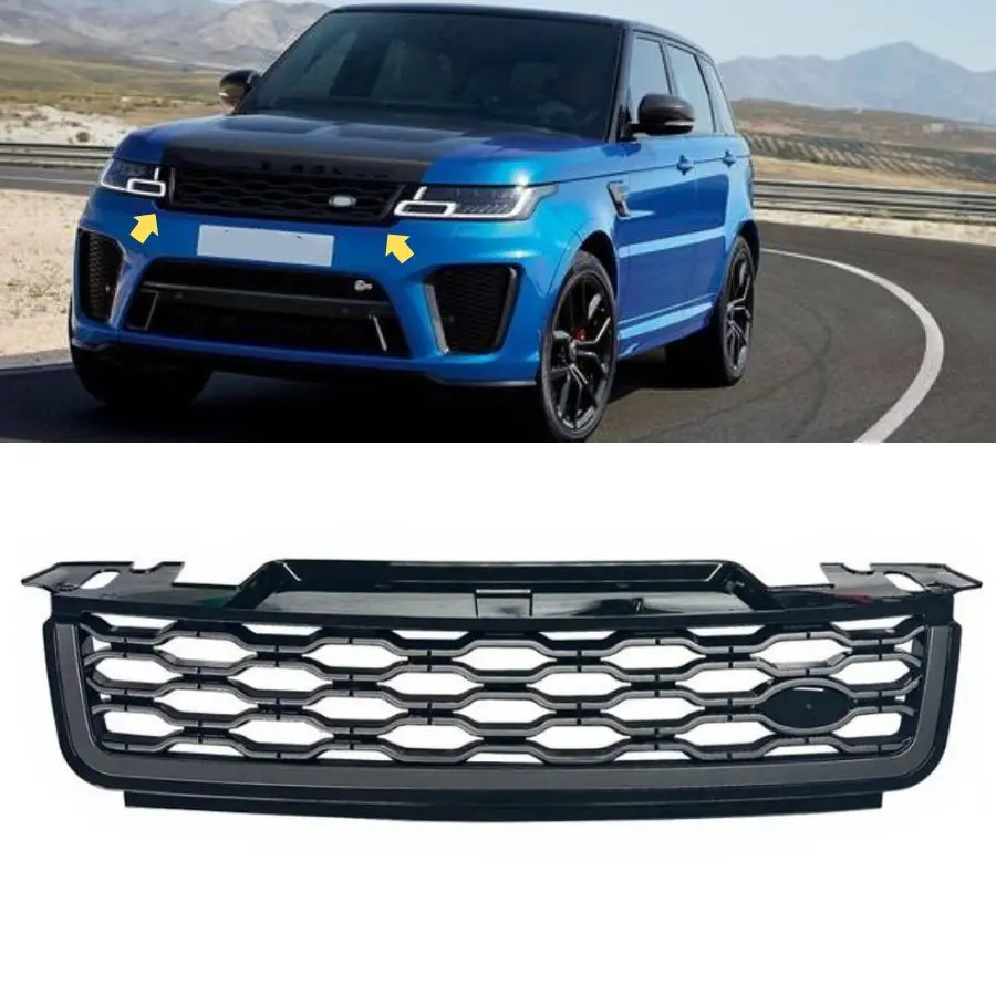 TIYPEOR Car Front Bumper Mesh Grille for Land Rover Range Rover Sport 2018 - 2020 Car Accessories All Black Silver Upper Grille