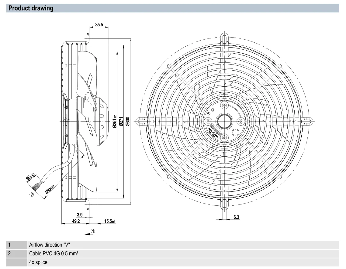 Axial Fan, S2E250-AL06-01, 250mm, HVAC - detail 4