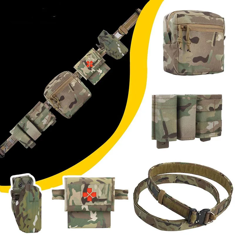 Lightweight Sport Enthusiasts Mountaineering Tactical Belt with Quick Draw Holster Medical Bag Paintball Hunting Tactical Belt