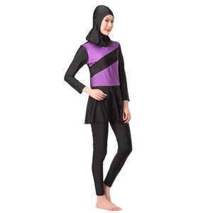 Wholesale Plus Size 3 Set Burkinis Girls Breathable Striped Muslim Swimwear Pants Long Sleeves Sportswear Beach Clothing Islam