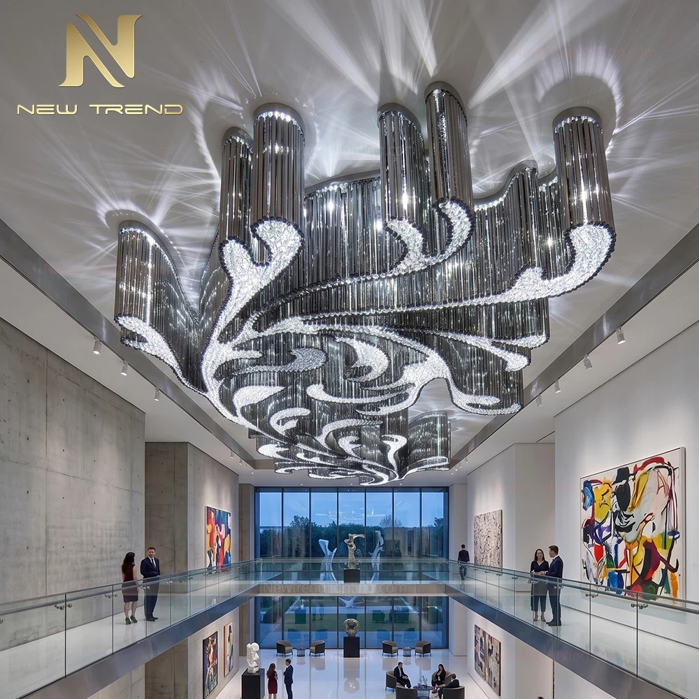 CPL-513 Custom Sculptural Crystal Chandelier: Oversized Bespoke LED Ceiling Lighting Manufacturer for Hotel Lobbies
