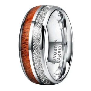 Coolstyle Jewelry 8mm Wholesale Koa Wood Meteorite Inlay Tungsten Carbide Ring for Men Women Fashion Engagement Wedding Band