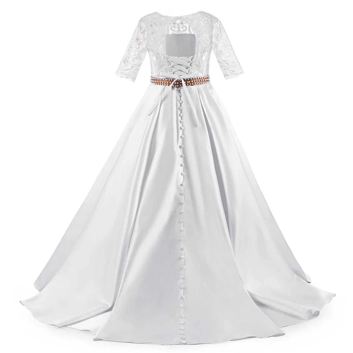 Robe De Cérémonie MYRISAM Pour Fille - Dentelle, Tulle, Noeud Papillon - Taille 3-14 Ans - Pour Mariage, Baptême