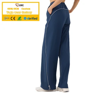 Women's Contrast Color Pants with Drawstring Patchwork Waist Loose Wide Pants Outdoor Running