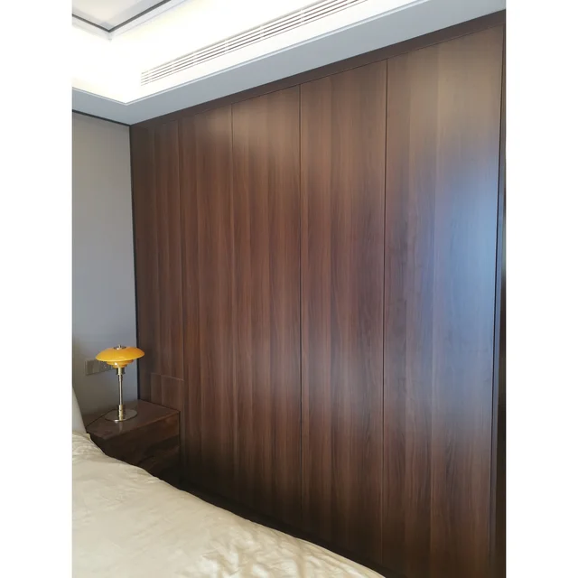 2024 Skyline Real customer cases Modern style oak bedroom wardrobe and storage cabinet RTA Customized Furniture Design