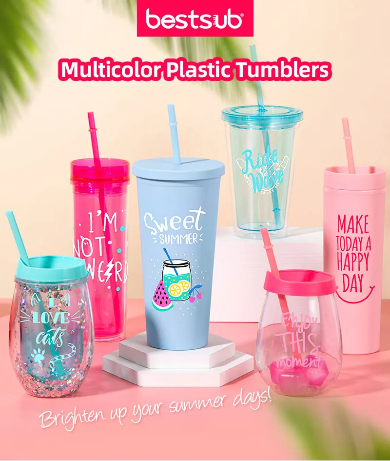 16OZ/473ml Double Wall Clear Plastic Tumbler with Straw & Lid (Rose Red)