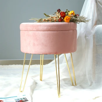Modern Cheap Merchandise Space Saving Velvet Ottoman Pink Velvet Stools Home Stool Ottoman