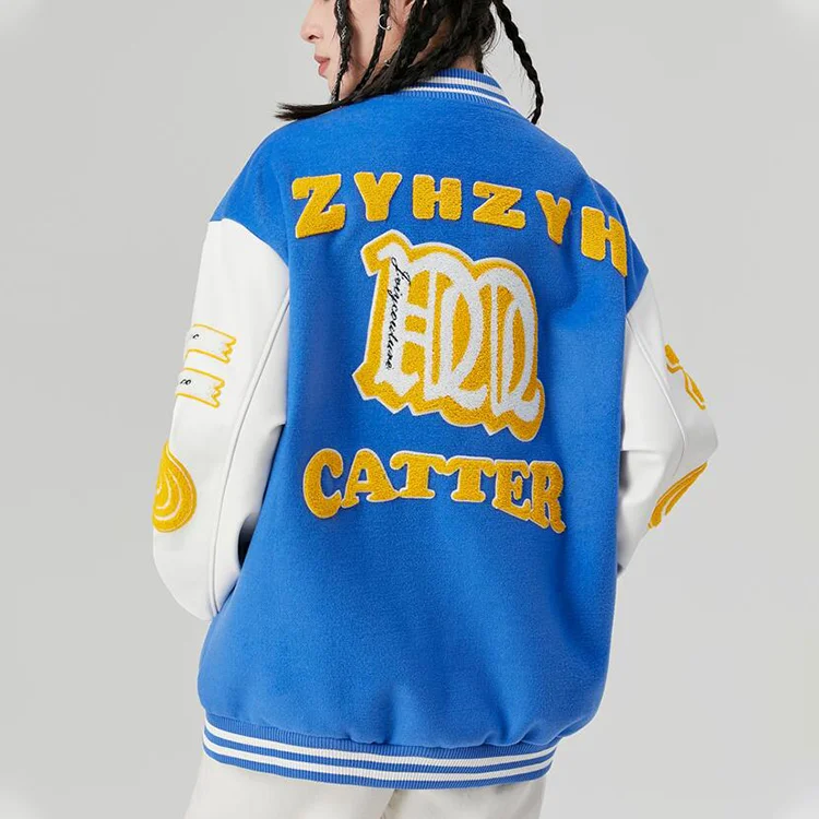 High Quality Alphabet Crucifix Leather Sleeve Baseball Patchwork Chenille Embroidery Varsity Jackets For Men_voghion.com