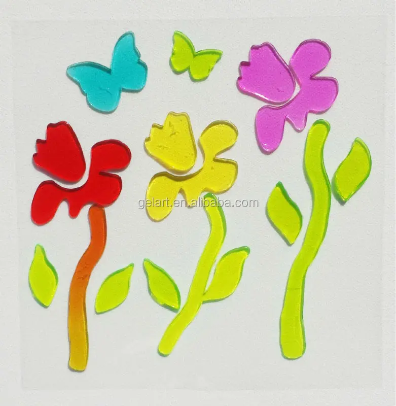 Colorful  Flower Stars Design Decorative  Custom Jelly Gel Stickers Gel Window Clings