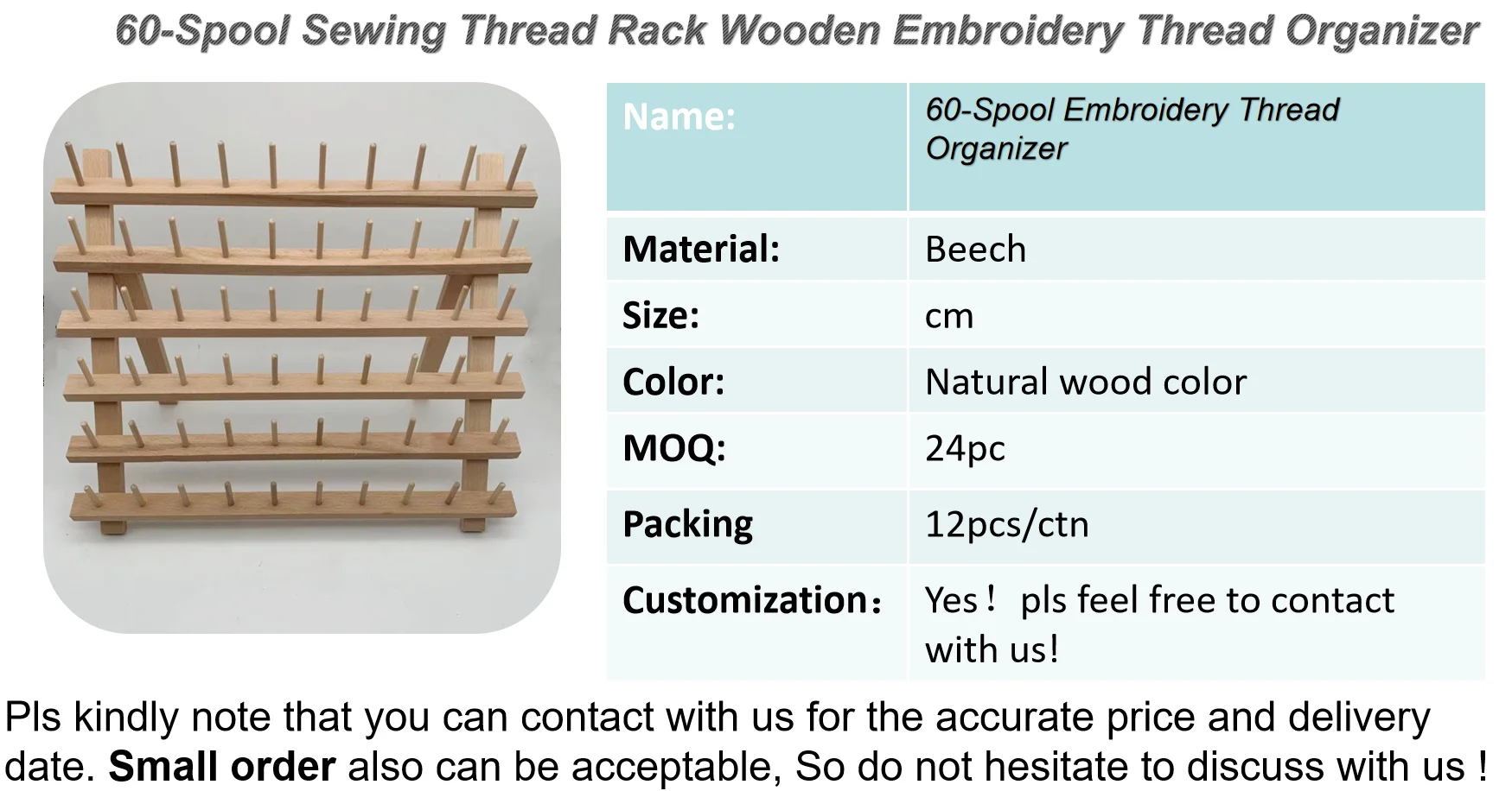 New brothread 2x60 Carretes Organizador de hilo de madera estante de hilo con ganchos para colgar para bordar acolchar y coser hilos 
