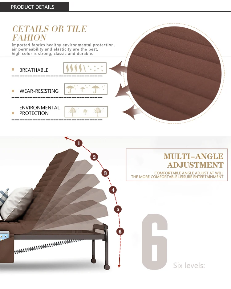 Comfortable Design High Quality Multifunctional Home Wrought Iron Folding Sofa and Bed