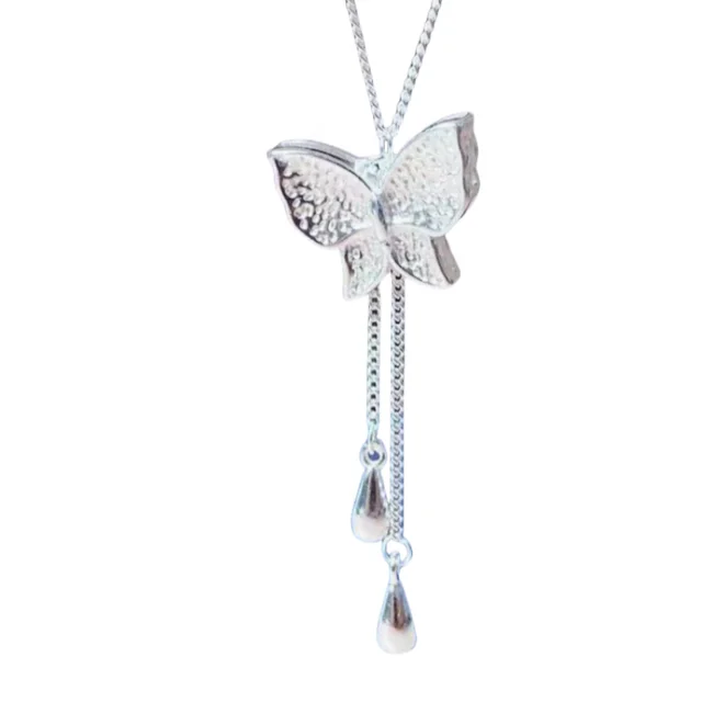 Full silver 990 butterfly box between beaded fringe necklace Light luxury niche accessories clavicle chain for anniversary